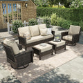 HERA'S HOUSE Patio Furniture Set with Swivel Chairs, High Back Outdoor Wicker Furniture with 5.5' Thick Cushions, Outside Conversation Sofa Sets for Backyard Deck Lawn, Beige