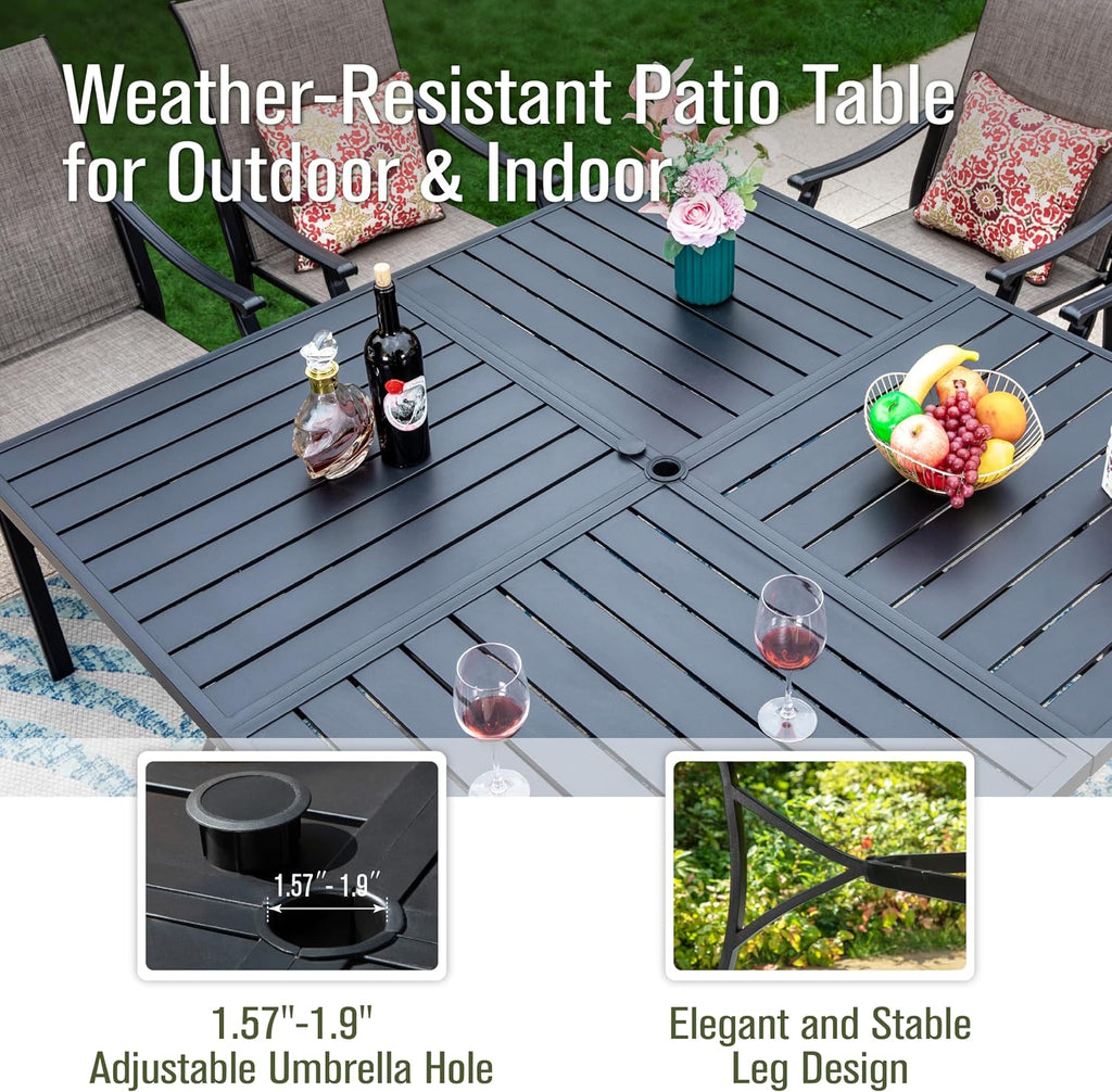 Sophia & William Patio Dining Set 9 Pieces, 8 Quick Dry Textilene Chairs and 1 Large Square Outdoor Dining Table, Durable All-Weather Patio Furniture for Lawn, Park, and Courtyard Support 350lbs