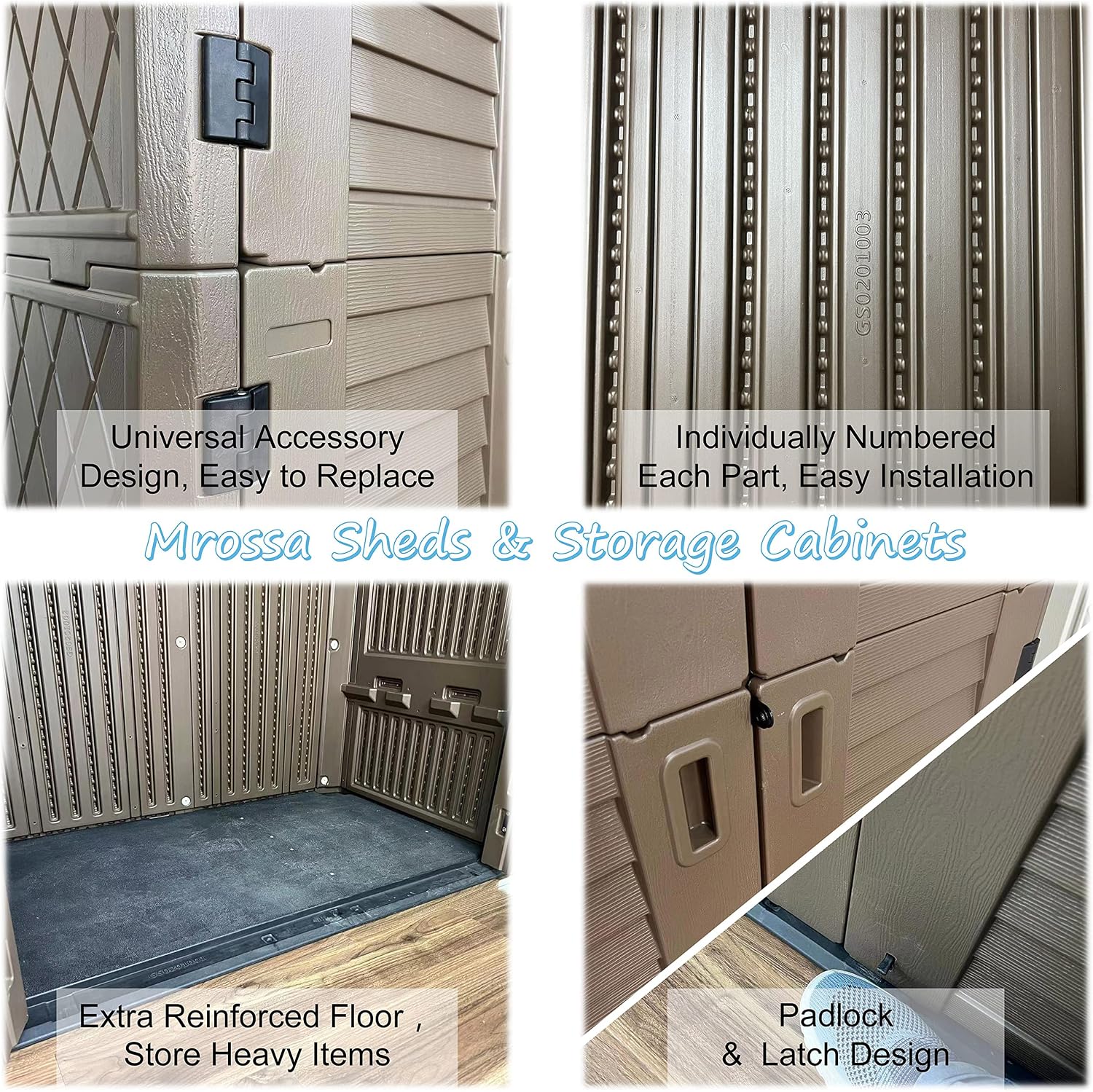 Mrosaa Sheds & Outdoor Storage, 52 Cu.ft Vertical Storage with Floor, Cabinet Waterproof for Garage Pool Bike Shed, Garden , Coffee Brown