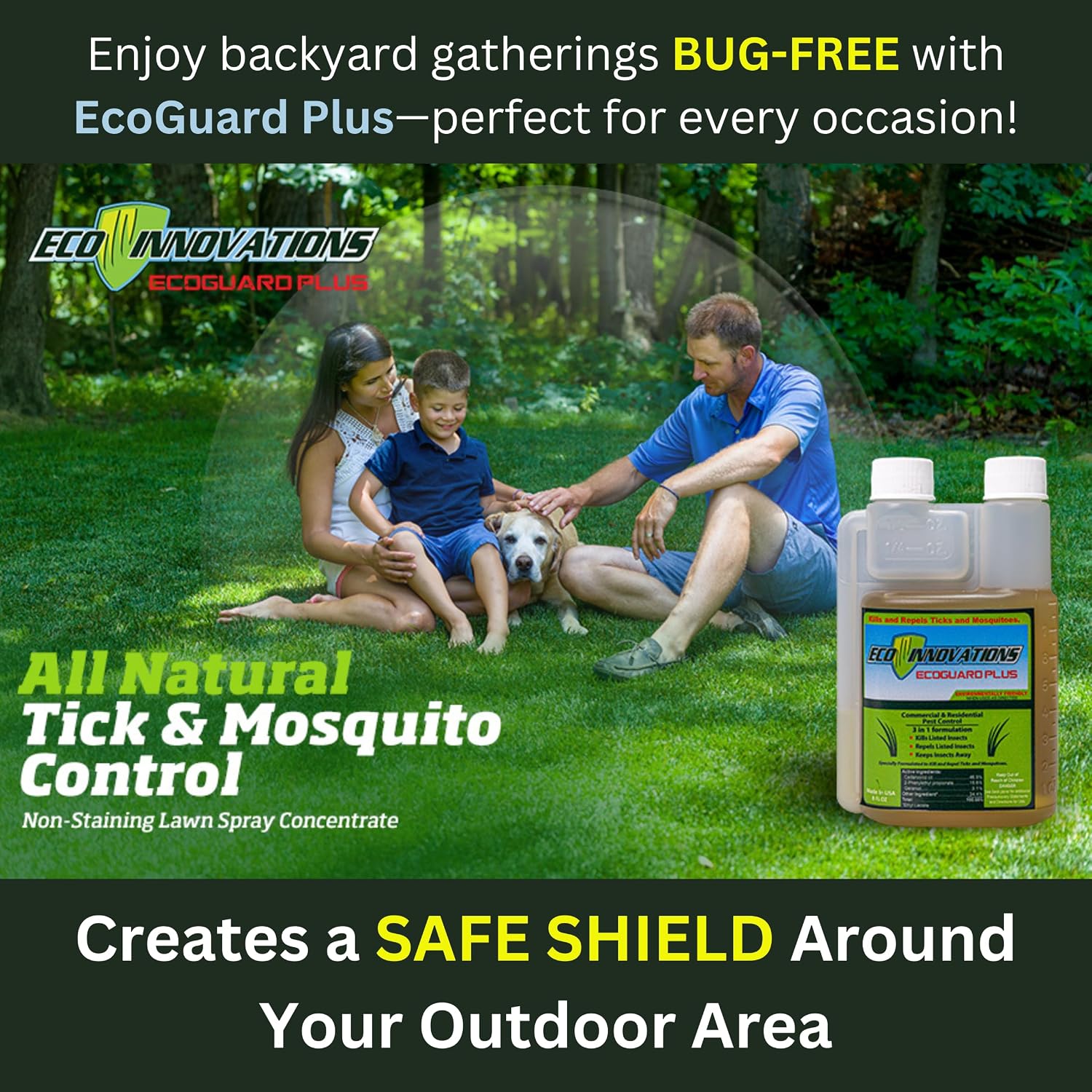 Concentrated Tick Spray for Yard & Mosquito Concentrate Spray. All Natural Insect Repellant. Protects Outdoors. Suitable Insecticide for Kids, Pets, Plants. Easy Application, 64 oz