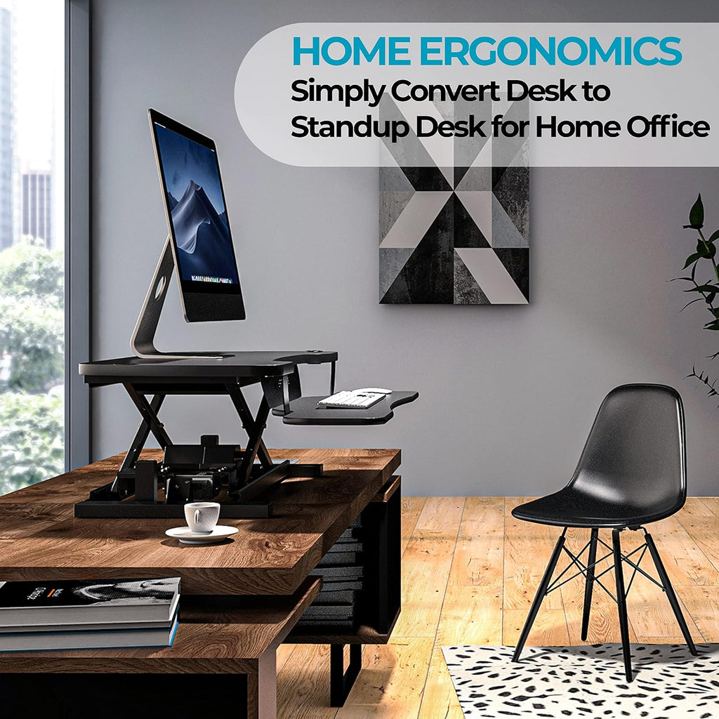 VERSADESK PowerPro™ 36 Inch Electric Standing Desk Converter, Height Adjustable Sit to Stand Up Desk Riser, Laptop and Dual Monitor Desktop Workstation with Wide Keyboard Tray and USB Port, Black