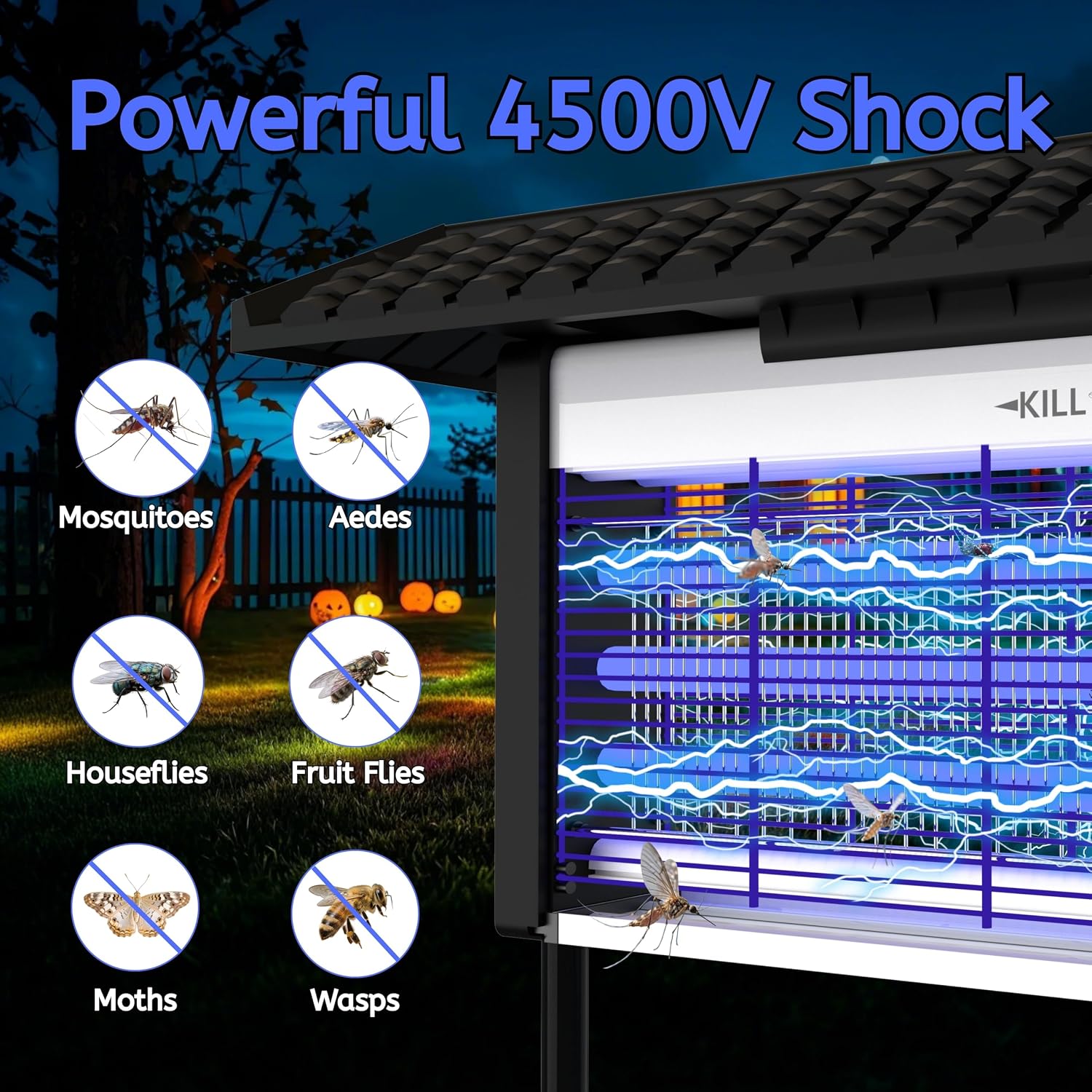 Solar Bug Zapper Outdoor Mosquitos Zapper Solar Powered Bug Zapper Outdoor Camping Fly Control for 4000 sq.ft Waterproof Fly Killer Solar Mosquito Zapper for Garden Lawn and Back Yard