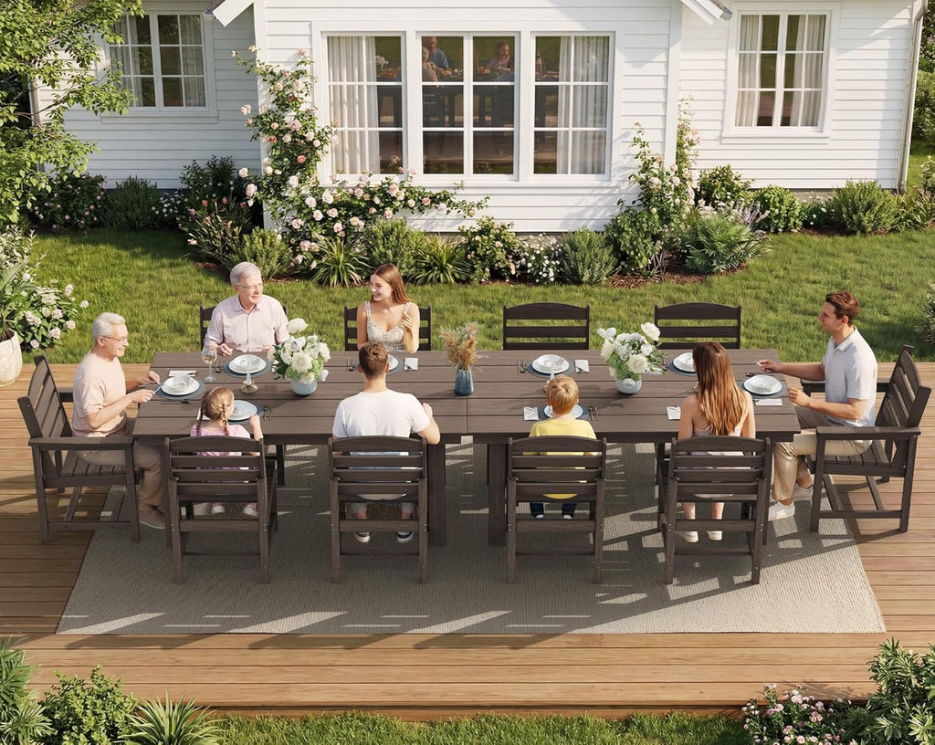 SERWALL Patio Dining Sets for 6 Person, HDPE Dining Set with 6 Armless Chairs, Coffee