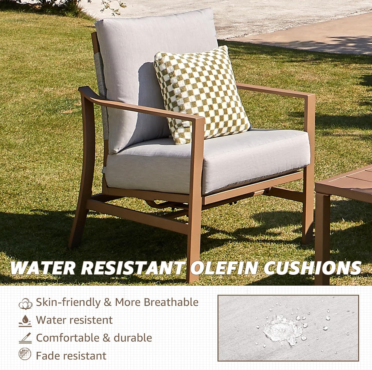 NATURAL EXPRESSIONS 4 Pieces Patio Furniture Sets,Modern Metal Outdoor Conversation Sets with All Weather Hand-Woven Rope Chairs,High Back Frame,Metal Table, 6' Thick Olefin Cushions for Yard,Garden