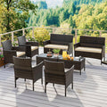 KOTEK 8 Piece Patio Furniture Set, Outdoor Rattan Conversation Set with Loveseat, Wicker Chairs, Tempered Glass Coffee Table, Wicker Patio Set for Backyard, Porch (Beige)