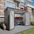 YOPTO 4x9 FT Outdoor Storage Shed W/Window,Metal Shed W/Lockable Door,Garden Tool Storage House W/ 6 Air Vents & Sloped Roof,for Backyard,Patio,Lawn,Gray