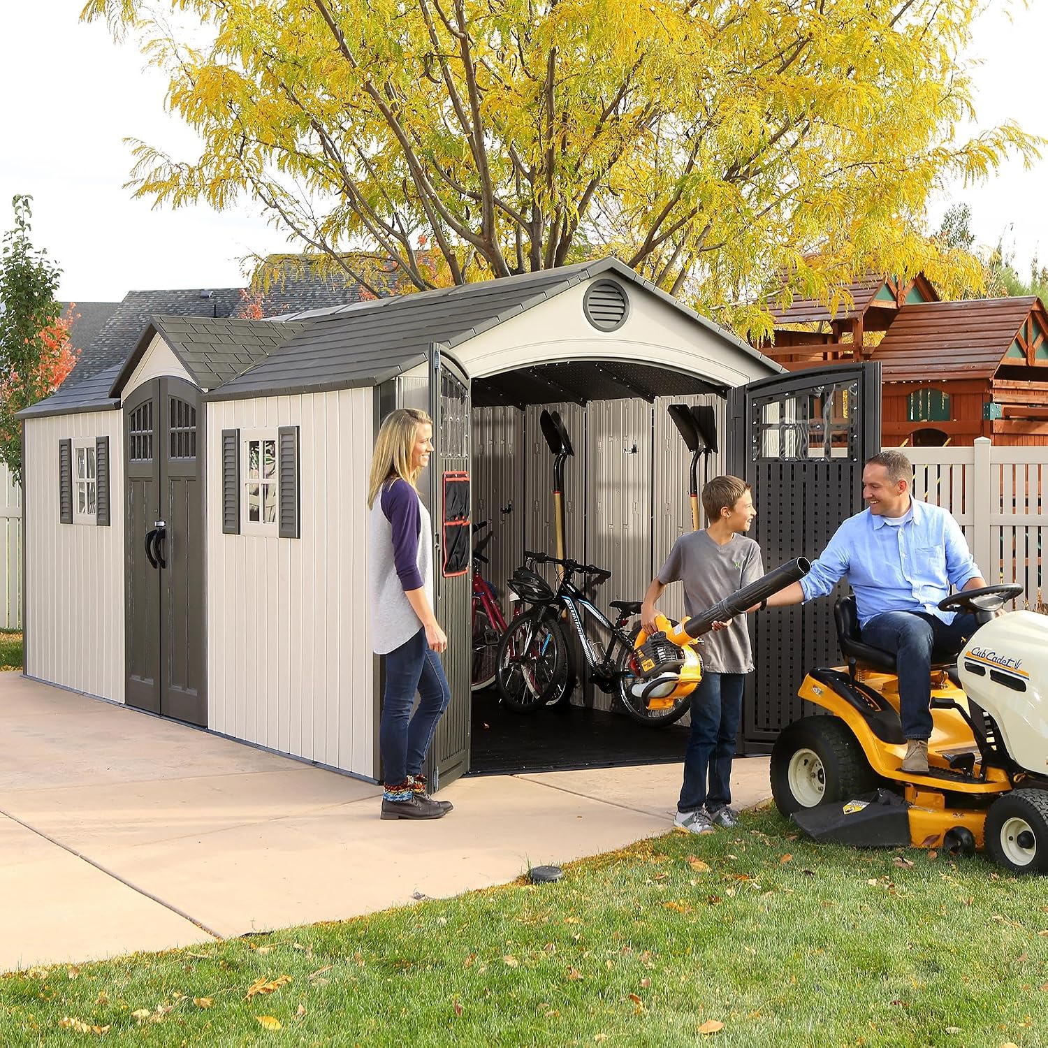 Lifetime 20 x 8 Ft. Outdoor Storage Shed with Steel Reinforced HDPE Walls, Lockable Doors, Windows, Skylights, Adjustable Shelving, Slip‑Resistant Floor, UV‑Protected Backyard Shed