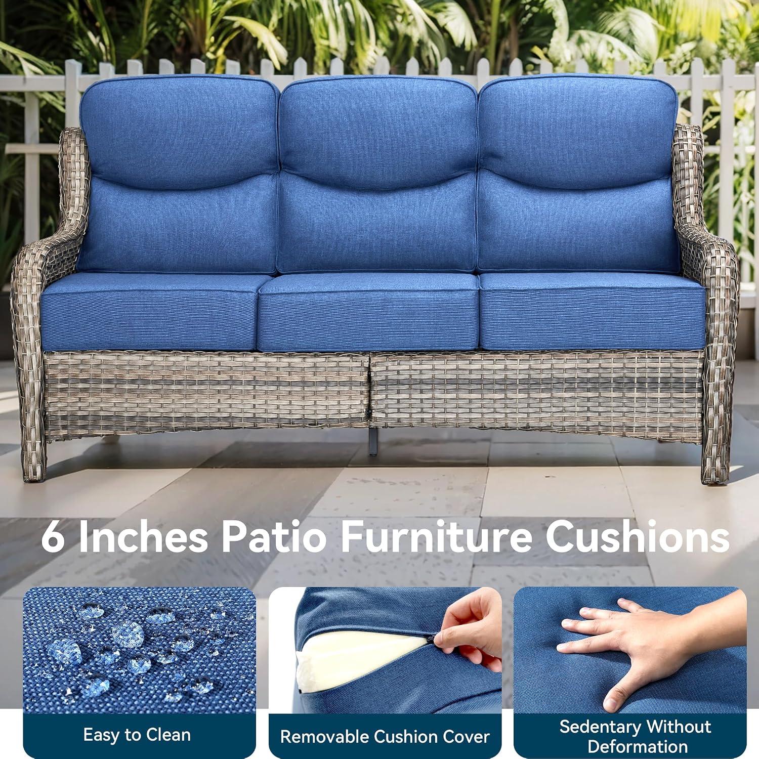 Luxury High Back Outdoor Furniture with 6-Inch Thick Cushions, Patio Furniture Set with Swivel Chairs, 4 PCS Wicker Conversation Set for Porch, Balcony, Deck and Yard
