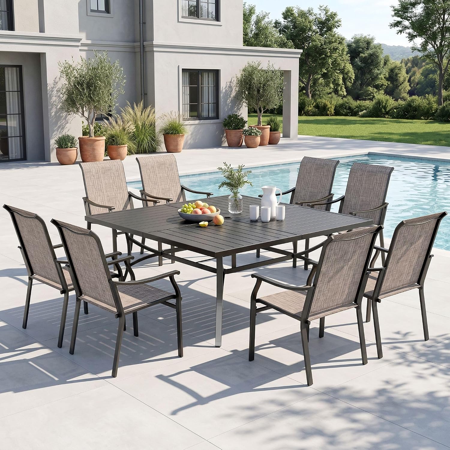 Sophia & William Patio Dining Set 9 Pieces, 8 Quick Dry Textilene Chairs and 1 Large Square Outdoor Dining Table, Durable All-Weather Patio Furniture for Lawn, Park, and Courtyard Support 350lbs