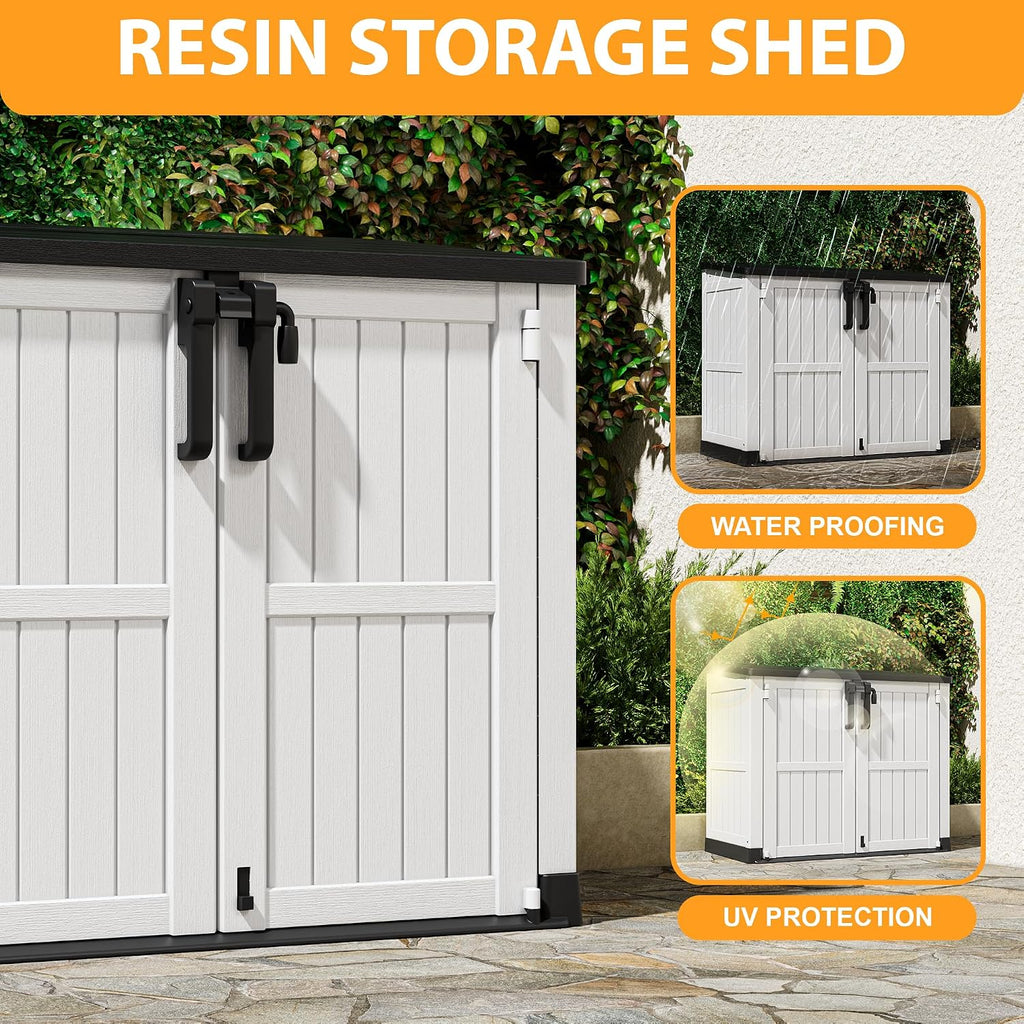 LHBcraft Outdoor Storage Cabinet 36 Cu Ft with Lockable Doors, Portable Horizontal Resin Storage Shed - Easy to Assemble, Waterproof Small Storage Shed with Floor