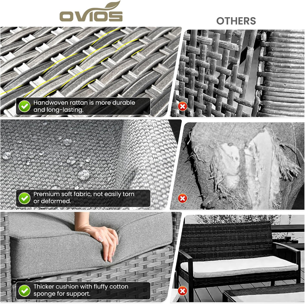 ovios 8 Pieces Patio Furniture Set, Outdoor Wicker Sofa Couch with Swivel Chairs, Rocking Glider Rocker with Comfy Cushions All Weather Rattan Conversation Set, Dark Grey