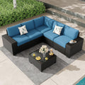 Patio Furniture Set, 6 Pieces Outdoor Couch Sofa with Wider Armrests & Glass Coffee Table, Outdoor Sectional Furniture with Thick Cushions for Party, Poolside,Garden-Peacock