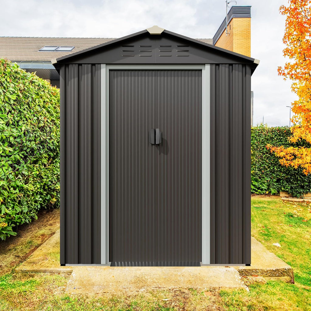 JY QAQA 5x3 FT Metal Outdoor Garden Storage Shed,Waterproof Metal Garden Sheds with Window and Lockable Double Door,Weather Resistant Steel Tool Storage House Shed forPatio,Lawn (Gray)