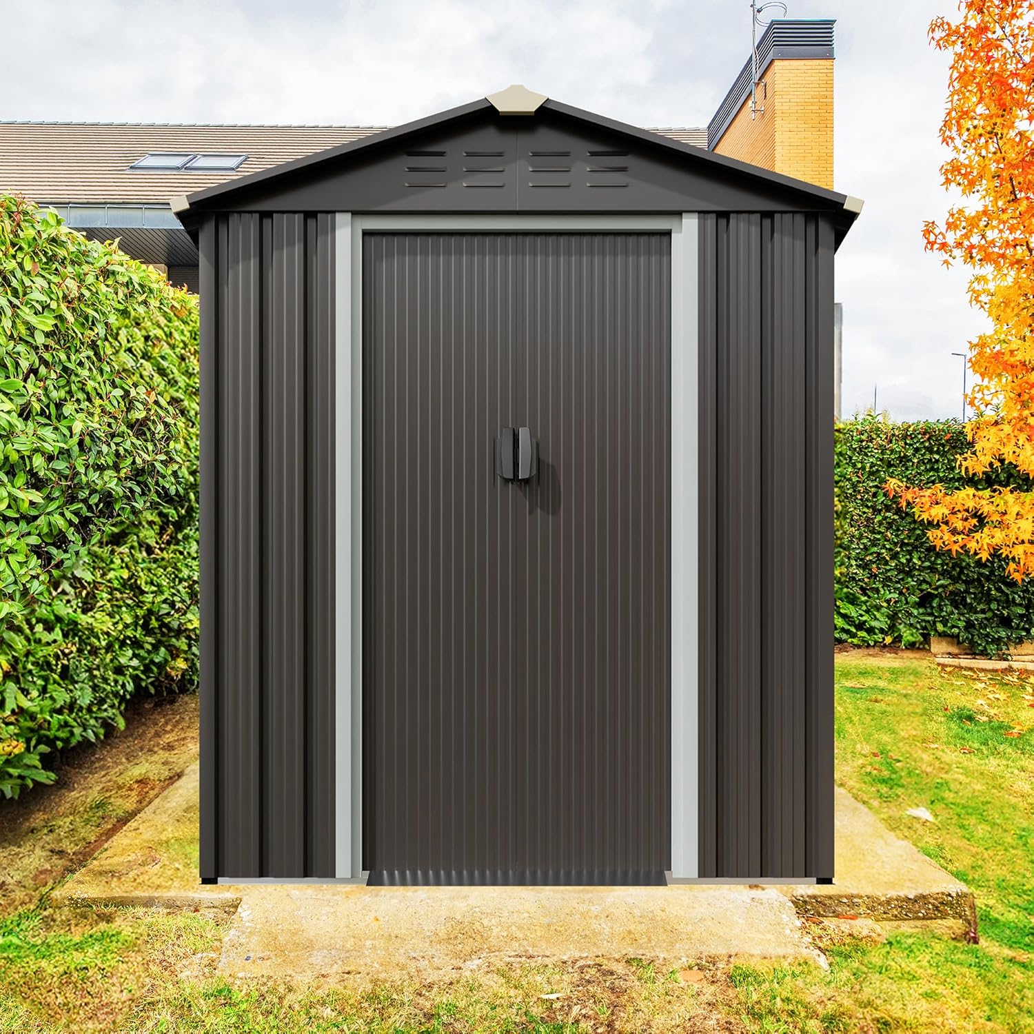 JY QAQA 5x3 FT Metal Outdoor Garden Storage Shed,Waterproof Metal Garden Sheds with Window and Lockable Double Door,Weather Resistant Steel Tool Storage House Shed forPatio,Lawn (Gray)