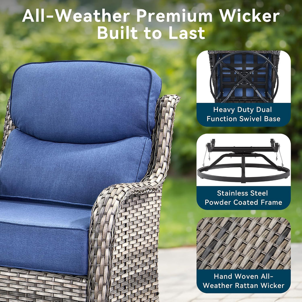 Luxury High Back Outdoor Furniture with 6-Inch Thick Cushions, Patio Furniture Set with Ottomans, 5 PCS Wicker Conversation Set for Porch, Balcony, Deck and Yard