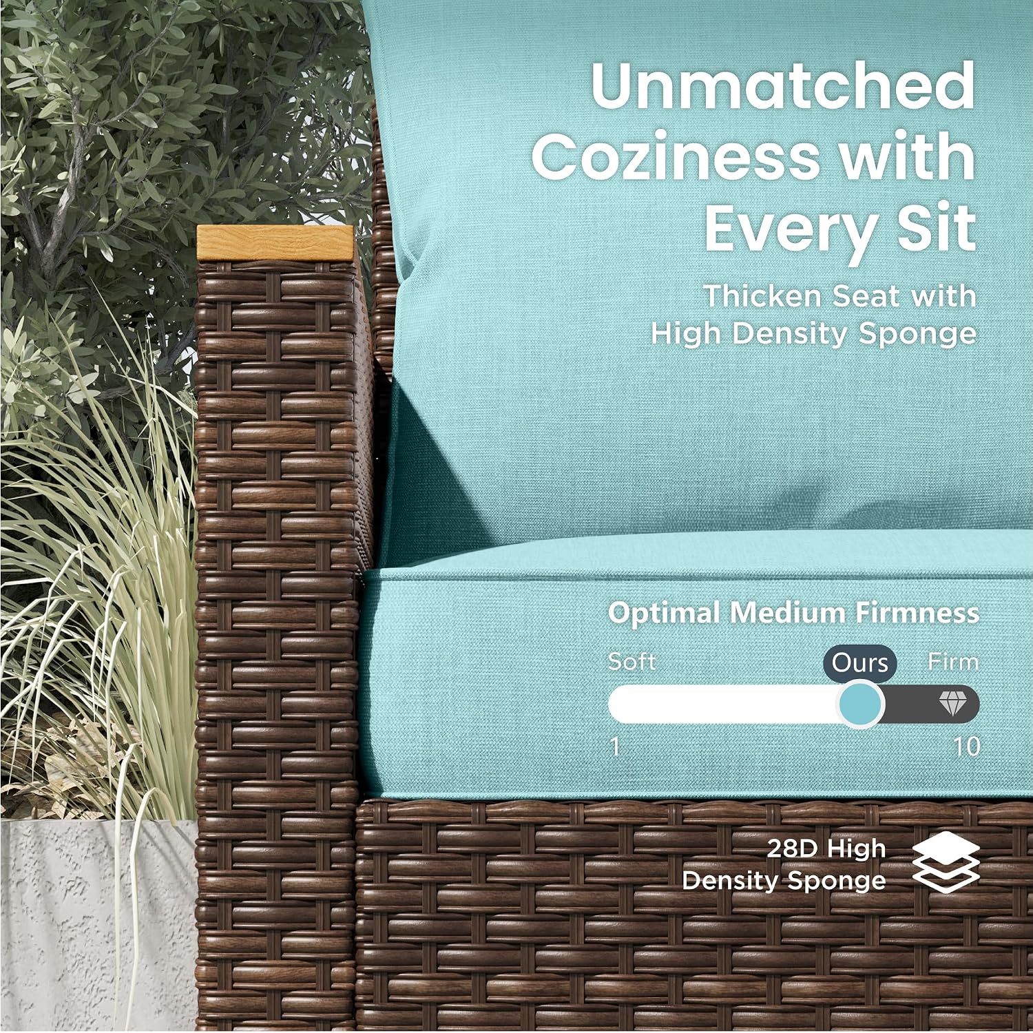 PHI VILLA 3-Piece Half-Moon Patio Furniture Set, Outdoor Curved Sectional Sofa Conversation Set with Cushions, Wicker Modular Couch for Garden, Deck, Backyard, Aqua Blue