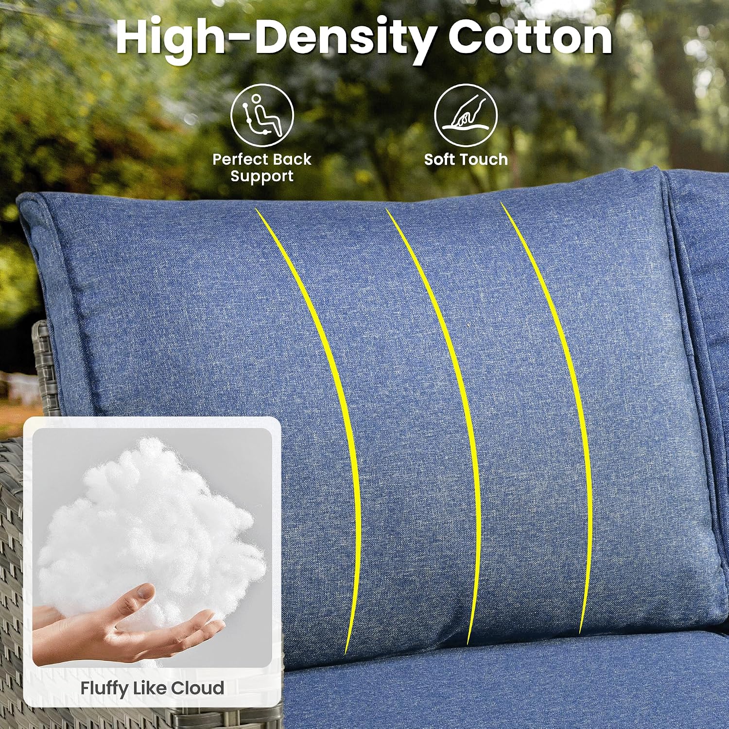ovios Patio Sofa 3 Pieces Patio Furniture Set Outdoor Wicker Sofa Couch with Ottomans Thick Cushions, All Weather Rattan Conversation Set for Porch Backyard Deck, Denim Blue