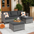 ovios Patio Sofa 3 Pieces Patio Furniture Set Outdoor Wicker Sofa Couch with Ottomans Thick Cushions, All Weather Rattan Conversation Set for Porch Backyard Deck, Black