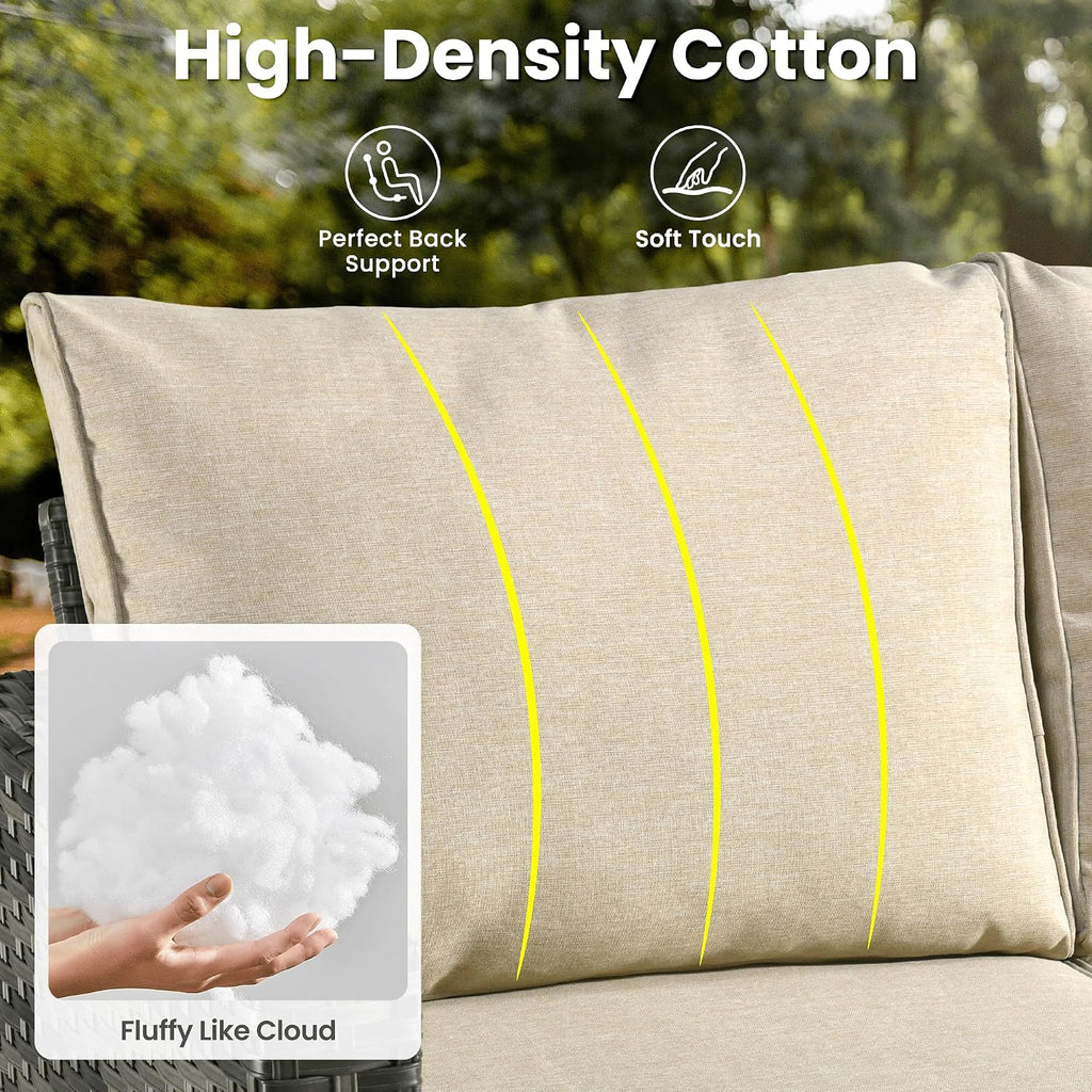 ovios Patio Sofa 3 Pieces Patio Furniture Set Outdoor Wicker Sofa Couch with Ottomans Thick Cushions, All Weather Rattan Conversation Set for Porch Backyard Deck, Beige