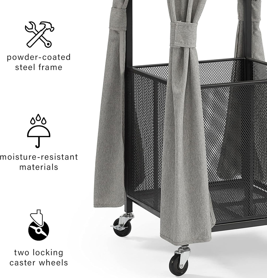Crosley Furniture Grady Towel Valet Caddy, Covered Rolling Outdoor Storage for Pool and Hot Tub, Gray/Matte Black