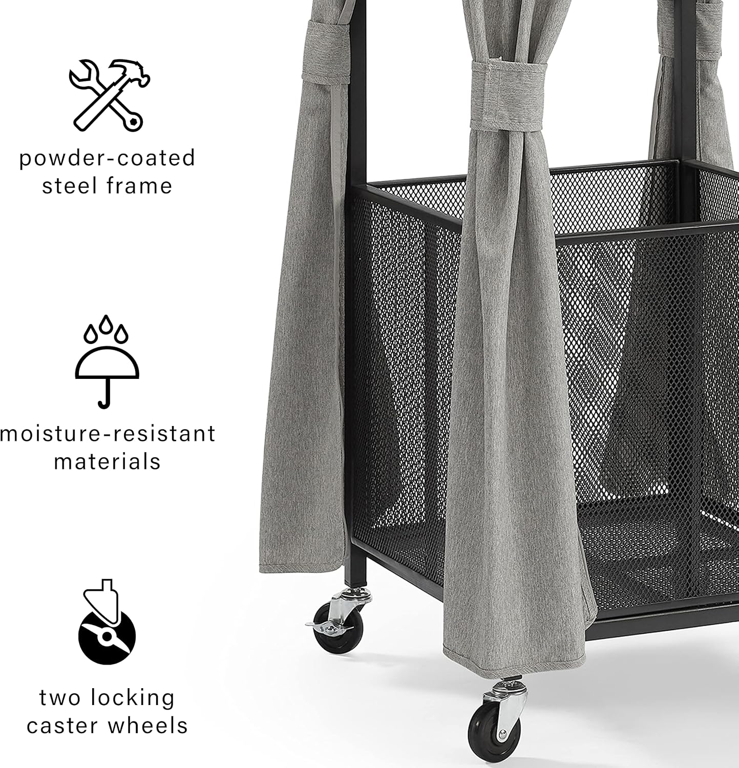 Crosley Furniture Grady Towel Valet Caddy, Covered Rolling Outdoor Storage for Pool and Hot Tub, Gray/Matte Black