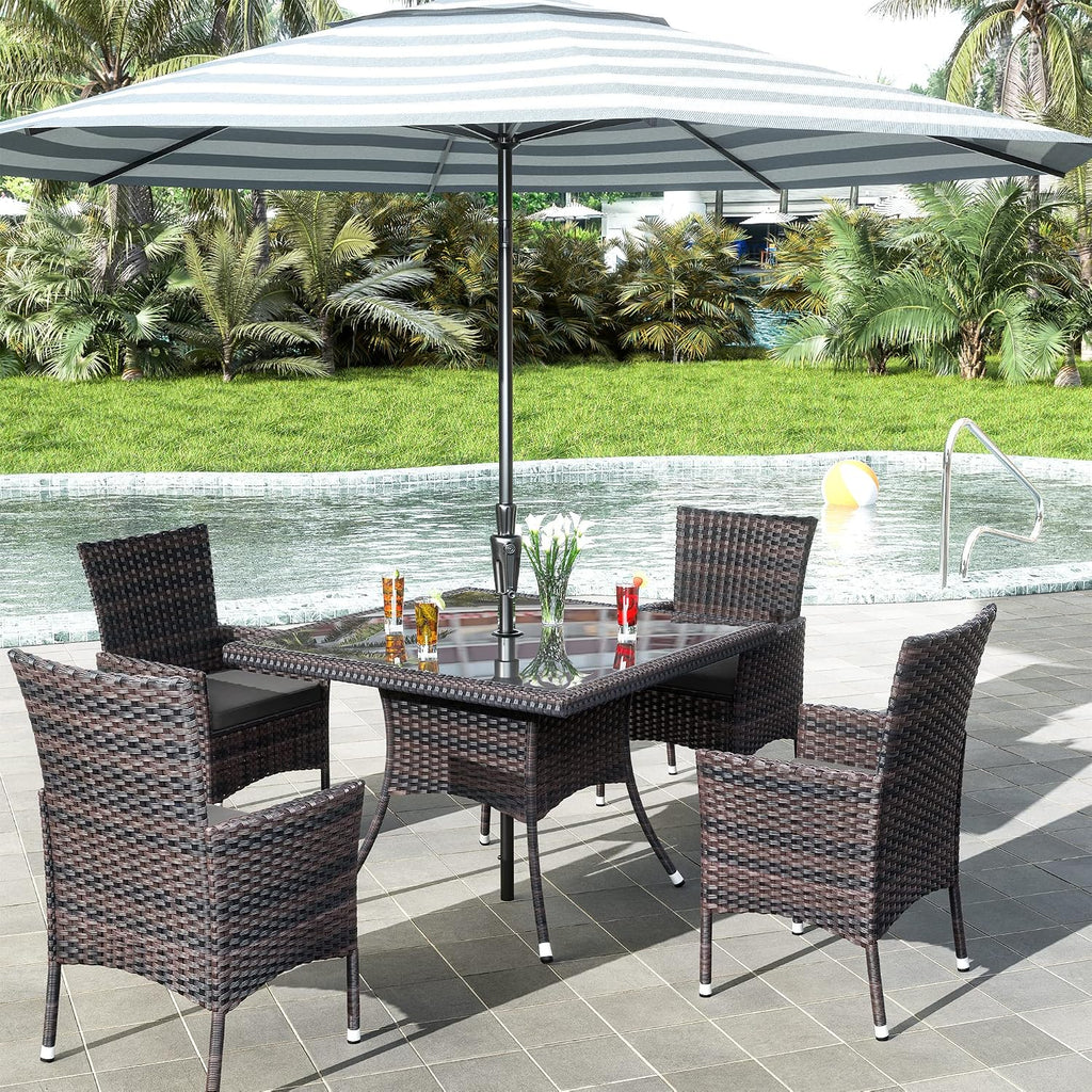 10 Pieces Outdoor Patio Dining Set,Patio Table and Chairs Rattan Outdoor Patio Furniture Set with Umbrella Hole,Dining Table Set for 8 with Chairs for Backyard,Garden and Kitchen,Grey