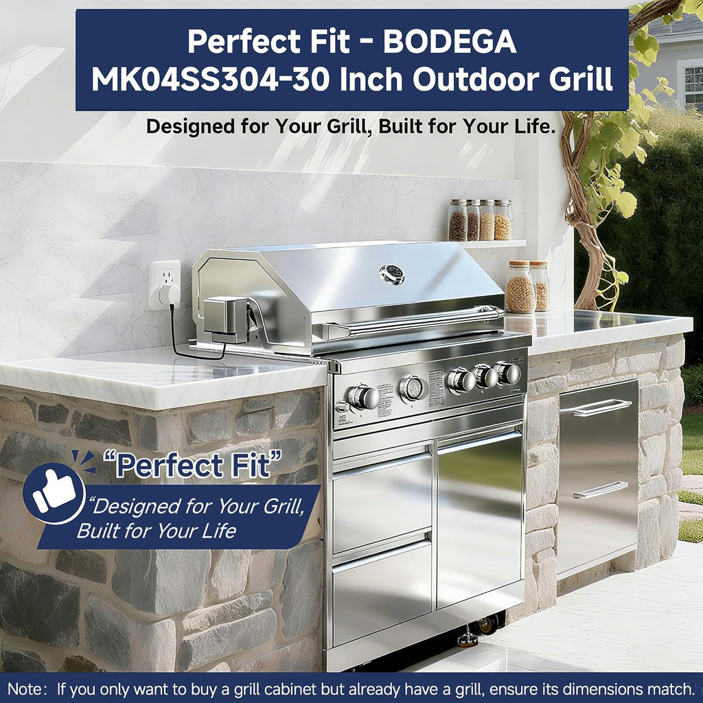 BODEGA Stainless Steel Outdoor Kitchen Drawer Cabinet for 30 inch Propane Gas Grill with 2 Drawers and Propane Tank Storage, Commercial Sinks Cabinet Combo perfect for Outdoor Kitchen BBQ Island.
