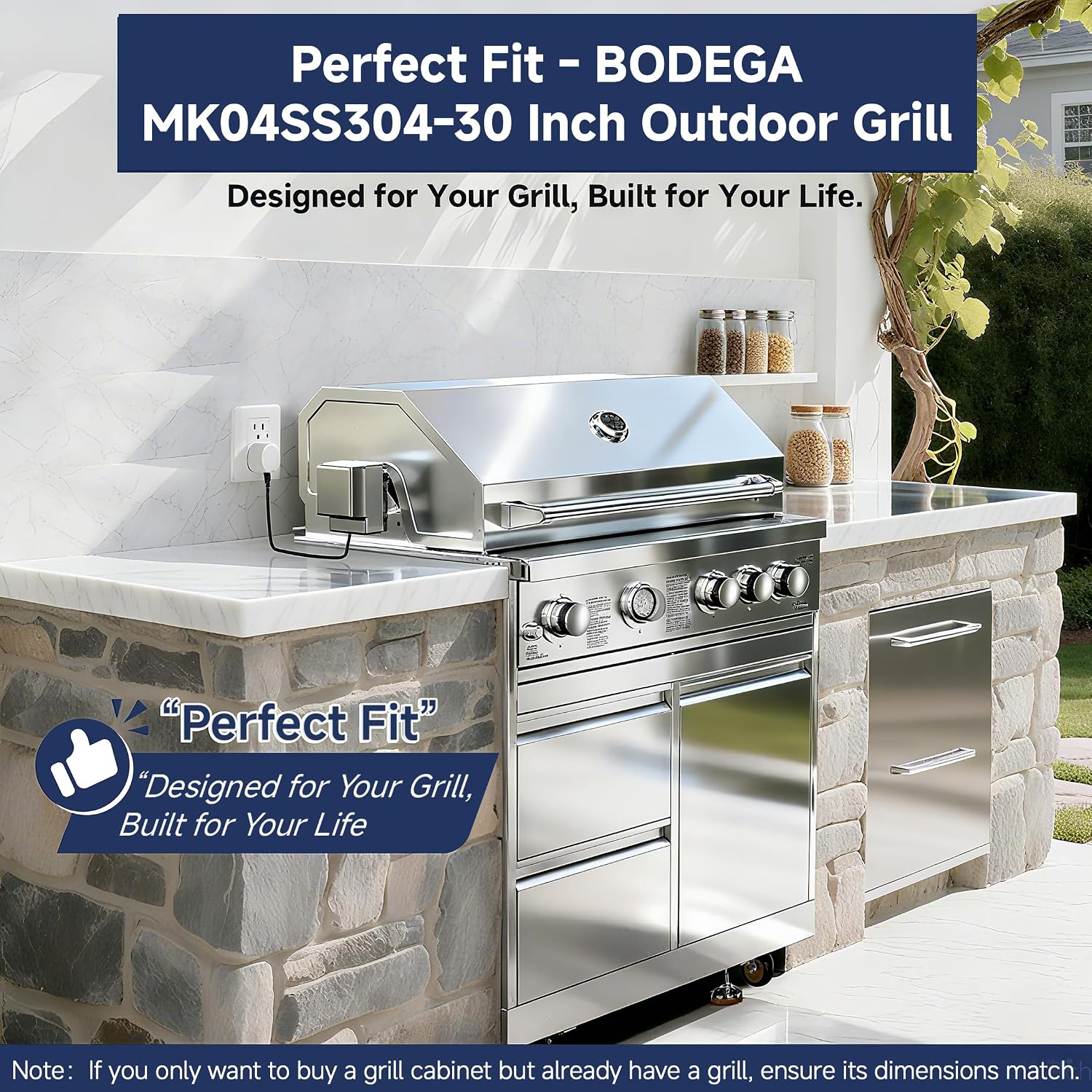 BODEGA Stainless Steel Outdoor Kitchen Drawer Cabinet for 30 inch Propane Gas Grill with 2 Drawers and Propane Tank Storage, Commercial Sinks Cabinet Combo perfect for Outdoor Kitchen BBQ Island.