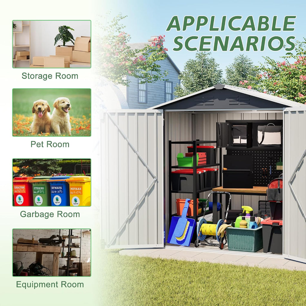 6x4FT Sheds & Outdoor Storage Shed with Lockable Doors, Vent, Heavy Duty Metal Garden Tool Shed for Backyard, Patio, Lawn