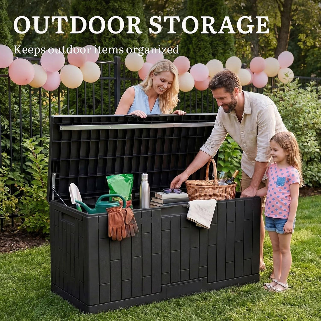 YITAHOME 120 Gallon Outdoor Storage Deck Box, Large Resin Patio Storage Box with Slide-Locking Lid, 53'L 2-Person Bench Seat for Outdoor Pillows, Garden Tools & Pool-Supplies, Waterproof (Black)