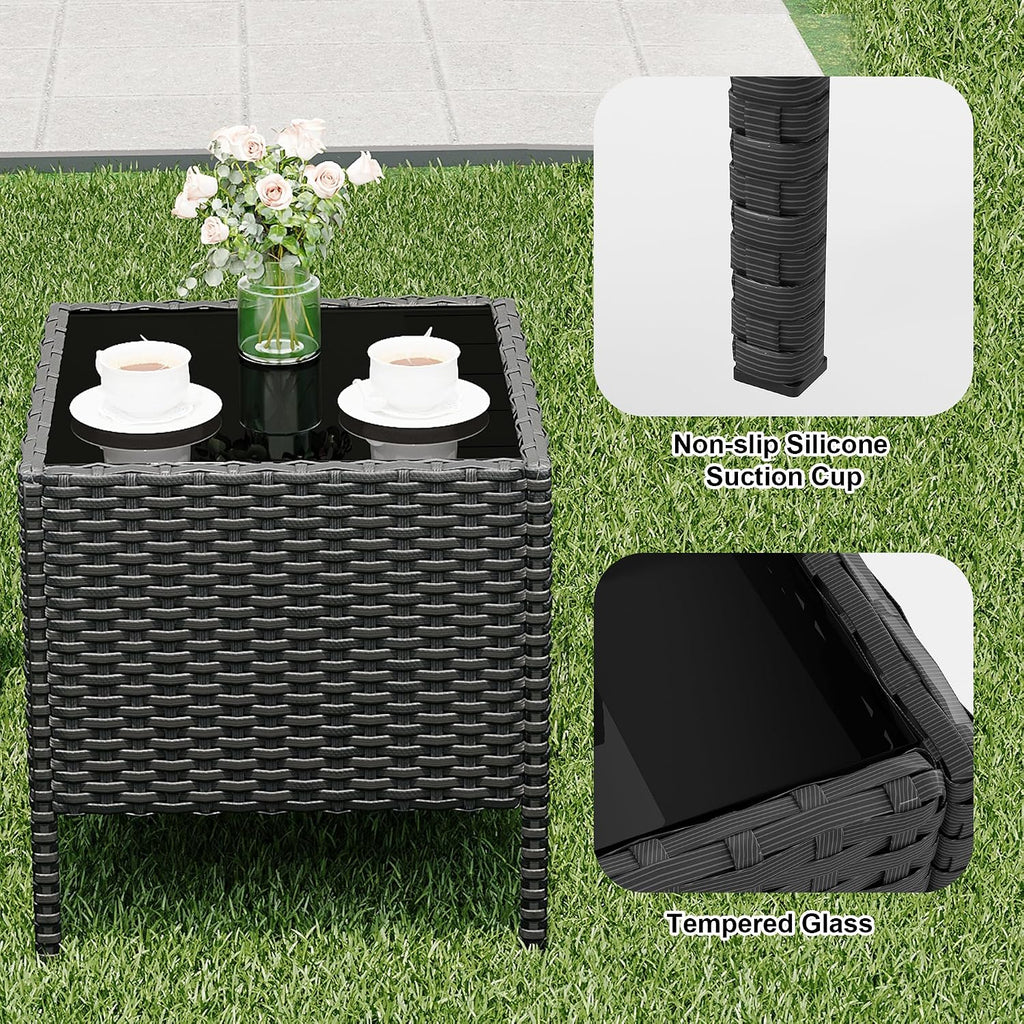 GarveeLife 3 Piece Patio Furniture Set, Rattan Outdoor Furniture with 2 Chairs & Coffee Table, Modern Outdoor Seating Conversation Bistro Set for Garden Backyard Porch (Black and Beige)