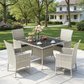 Outdoor Dining Set, 5-Piece Patio Furniture Set with Tempered Glass Table and 4 Cushioned Chairs, Dual-Strand Wicker Rattan, Balcony Furniture for Backyard, Garden, Deck,– Black