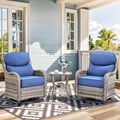 Luxury High Back Outdoor Swivel Rocker Patio Chairs with Side Table & 6-Inch Thick Cushions, 3 Pieces Patio Furniture Set for Porch, Balcony, Deck and Yard