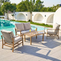 NATURAL EXPRESSIONS 4 Pieces Patio Furniture Sets, Modern Metal Outdoor Conversation Sets with High Back All Weather Hand-Woven Rope Rocking Chairs, Loveseat, Metal Table, 6' Thick Olefin Cushions
