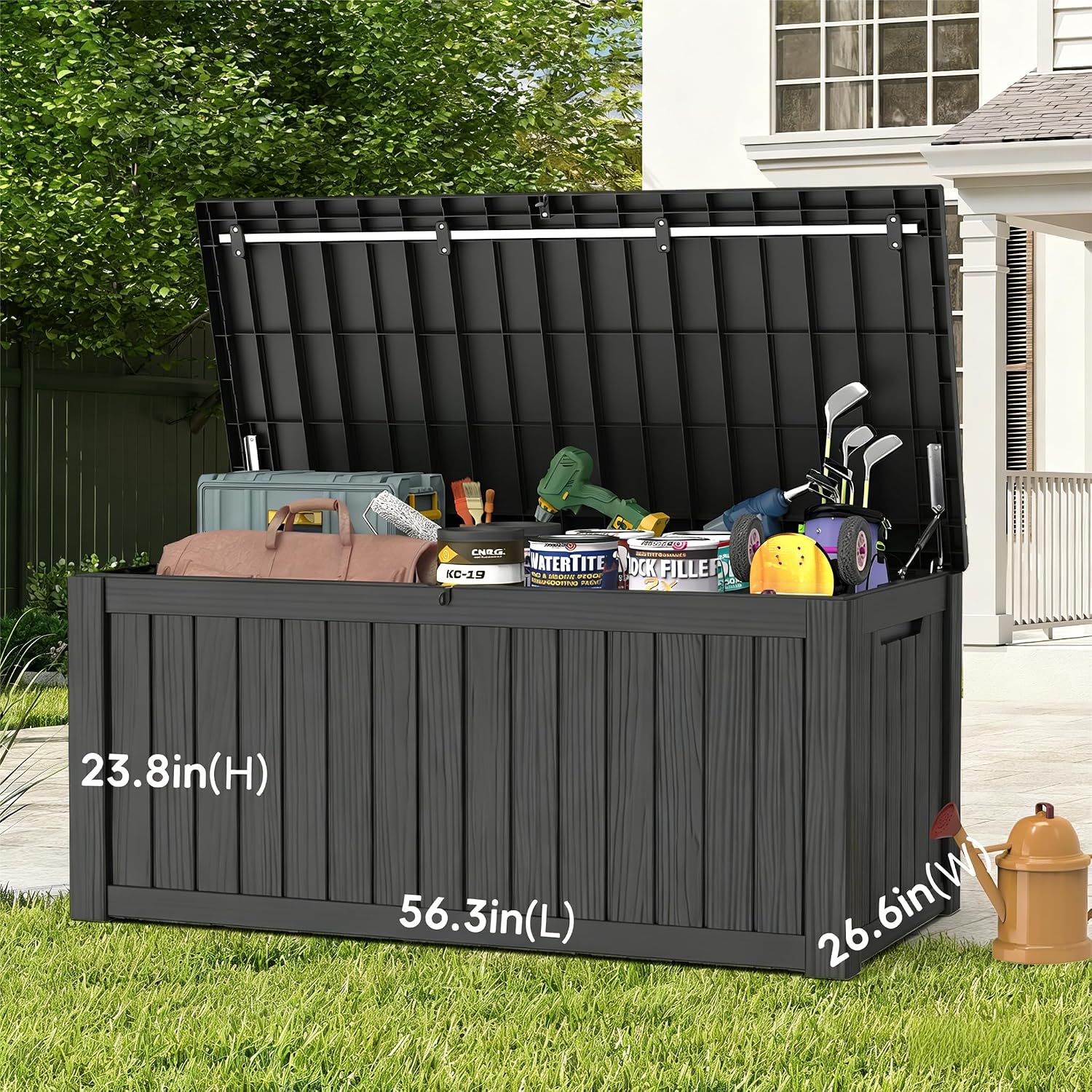 150 Gallon Outdoor Deck Box - Waterproof Lockable Resin Container, Weatherproof UV Resistant Organizer for Patio Garden Yard Poolside, Black