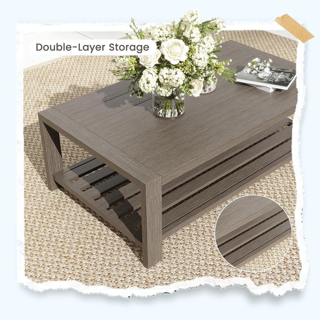 UDPATIO Aluminum Patio Furniture Set, Faux Wood Grain Modern Outdoor Furniture, 6' Cushions Metal Patio Conversation Sofa with Coffee Table for Poolside Deck, 5 PCS, Dark Grey(Include 600D Covers)