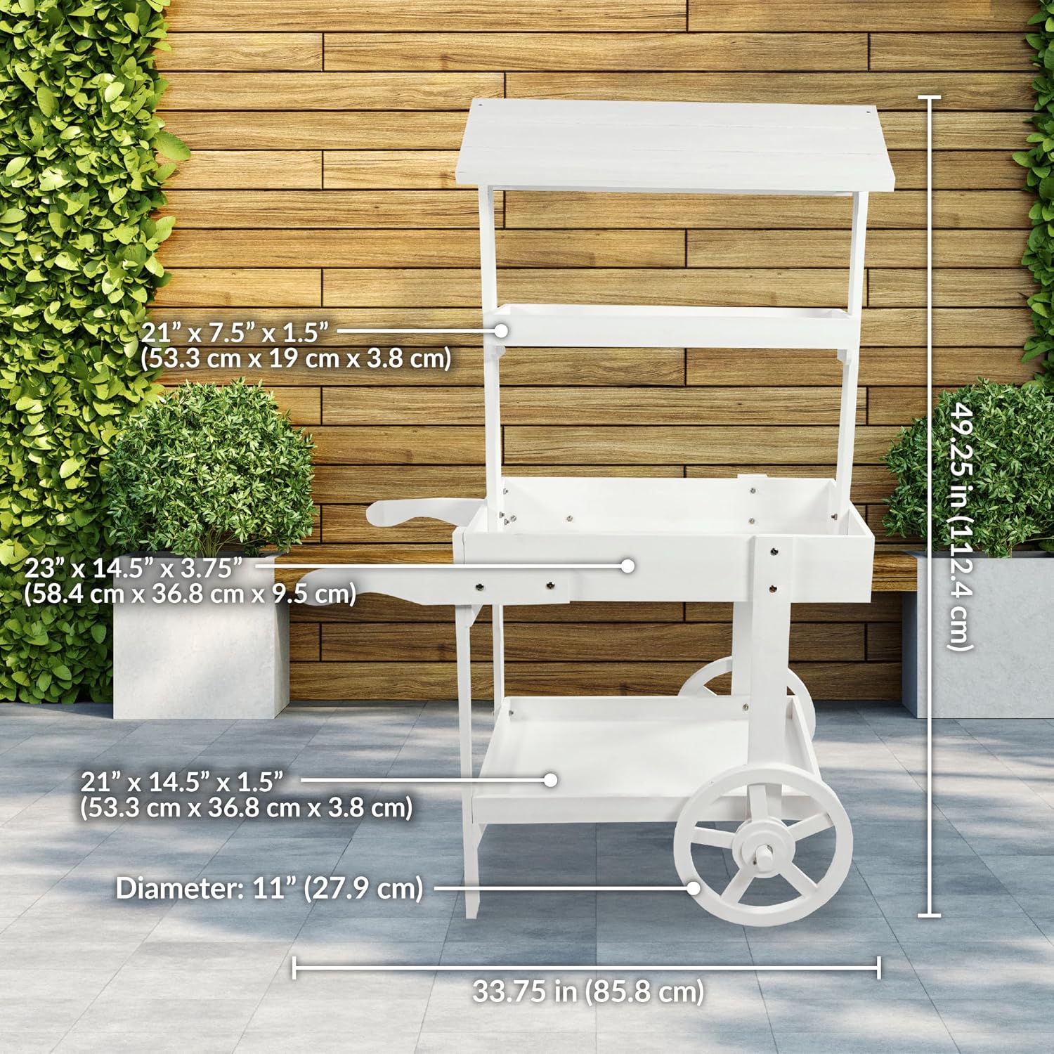 Sunnydaze Country Market Flower Cart Display Stand with Wheels - 2 Shelves - Fir Wood - 30 lb Weight Capacity - Charred Fir