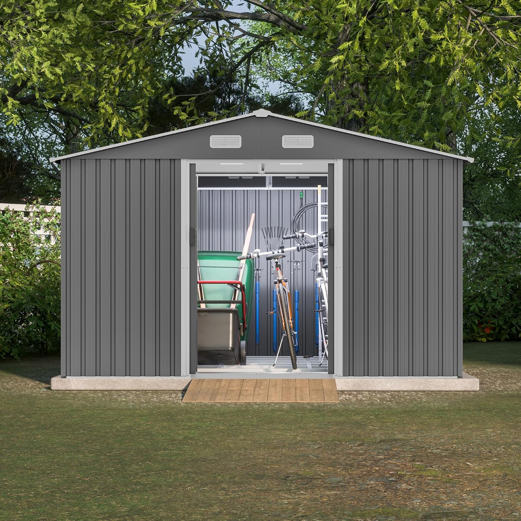 10x8 FT Outdoor Storage Shed with Sliding Doors & Air Vents - Aluminum Frame, Weatherproof Metal Shed for Garden, Backyard, Patio Equipment