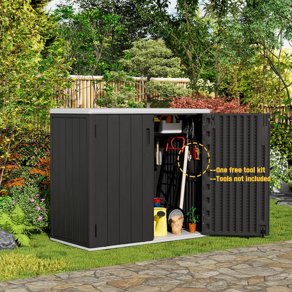 Mrosaa Large Outdoor Storage Box,Resin Sheds&Outdoor Storage Waterproof/Lockable,Outdoor Storage Cabinets for Balcony,Garage,Backyard (37Cu.ft-Black White)