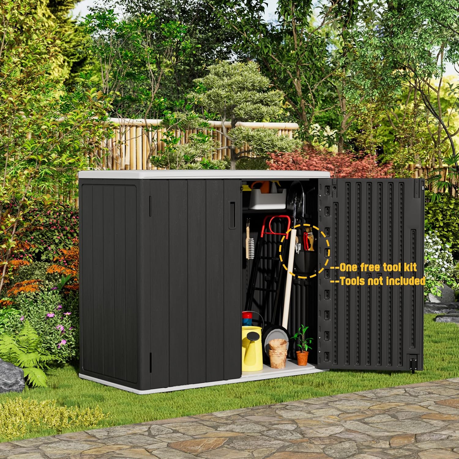 Mrosaa Large Outdoor Storage Box,Resin Sheds&Outdoor Storage Waterproof/Lockable,Outdoor Storage Cabinets for Balcony,Garage,Backyard (37Cu.ft-Black White)