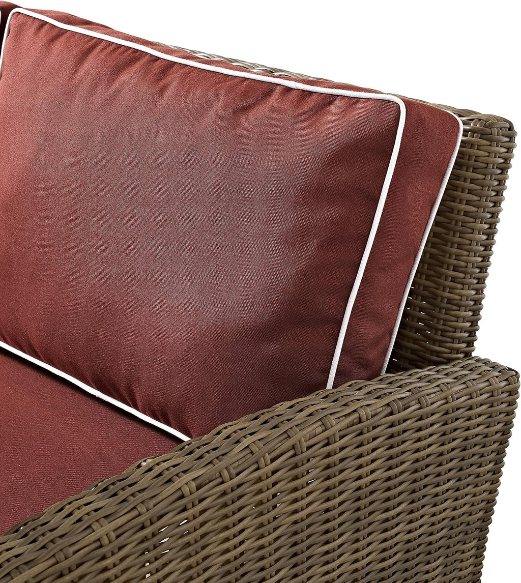 Crosley Furniture Bradenton 4-Piece Outdoor Loveseat Patio Furniture Set, Wicker Conversation Sets for Porch, Brown with Sangria Cushions
