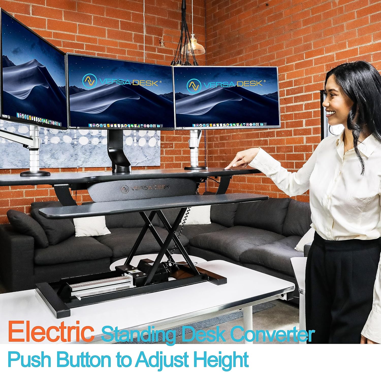 VERSADESK PowerPro™ 36 Inch Electric Standing Desk Converter, Height Adjustable Sit to Stand Up Desk Riser, Laptop and Dual Monitor Desktop Workstation with Wide Keyboard Tray and USB Port, Black