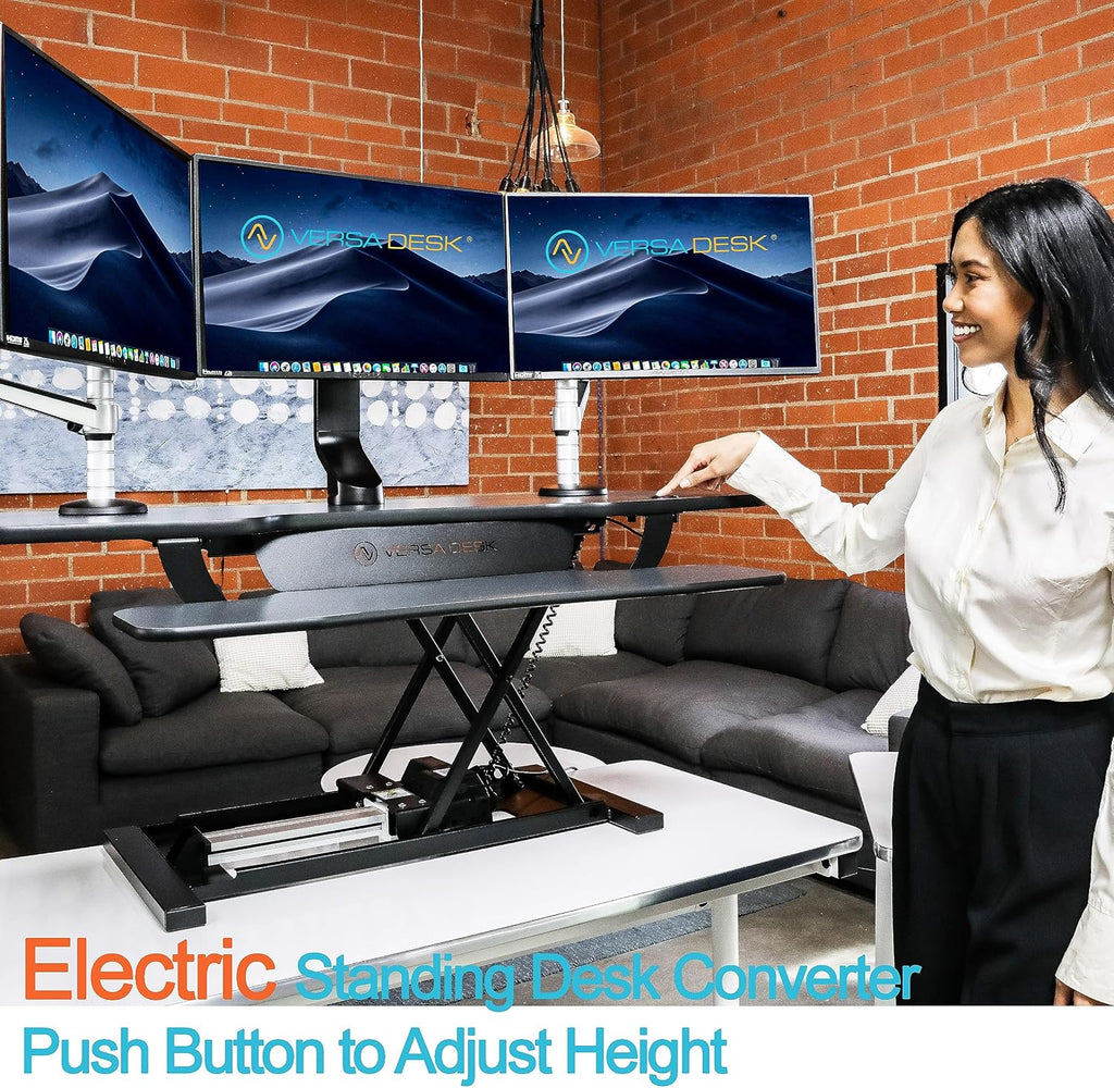 VERSADESK® PowerPro™ 40' x 24' Standing Desk Converter | 40 inch Electric Height Adjustable Sit to Stand Desk Riser w/ Keyboard Tray & USB Hub - Ergonomic Workstation for Home & Office, Black