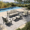 HERA'S HOUSE 5 Piece Patio Furniture Set, 2 x Cushioned Metal Chair, 2 x Ottoman, 1 x 3-Seat Sofa, All Cushioned 7 Seats Outdoor Conversation Set for Lawn Garden Backyard