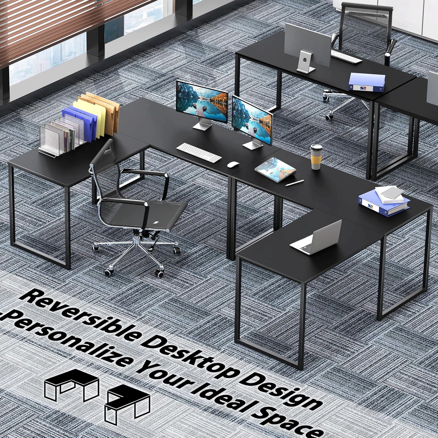 SHW Mission 48 x 48 Inches L-Shape Home Office Computer Desk, Black