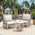 Christopher Knight Home Janna 3-Piece Bohemian Outdoor Patio Furniture Set, Set of 2 Swivel Lounge Chairs with Cushions & Glass Top Side Table, Patio Conversation Set for Garden, Beige + Natural