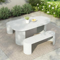 Christopher Knight Home Vicla 3 Pieces Durable Concrete Outdoor Dining Set with Stylish Terrazzo Finish, Patio Dining Table with 2 Benches, Oval Outdoor Patio Furniture Set with Pedestal Base, White