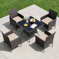 5 Pieces Outdoor Patio Dining Set,Patio Table and Chairs Rattan Outdoor Patio Furniture Set with Umbrella Hole,Dining Table Set for 4 with Chairs for Backyard,Garden and Kitchen,Brown
