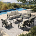 HERA'S HOUSE 7 Piece Patio Furniture Set, 4 x Fixed Metal Cushioned Chair, 2 x Cushioned Ottoman, 1 x 3-Seat Sofa, Outdoor Conversation Set for Lawn Garden Backyard Poolside