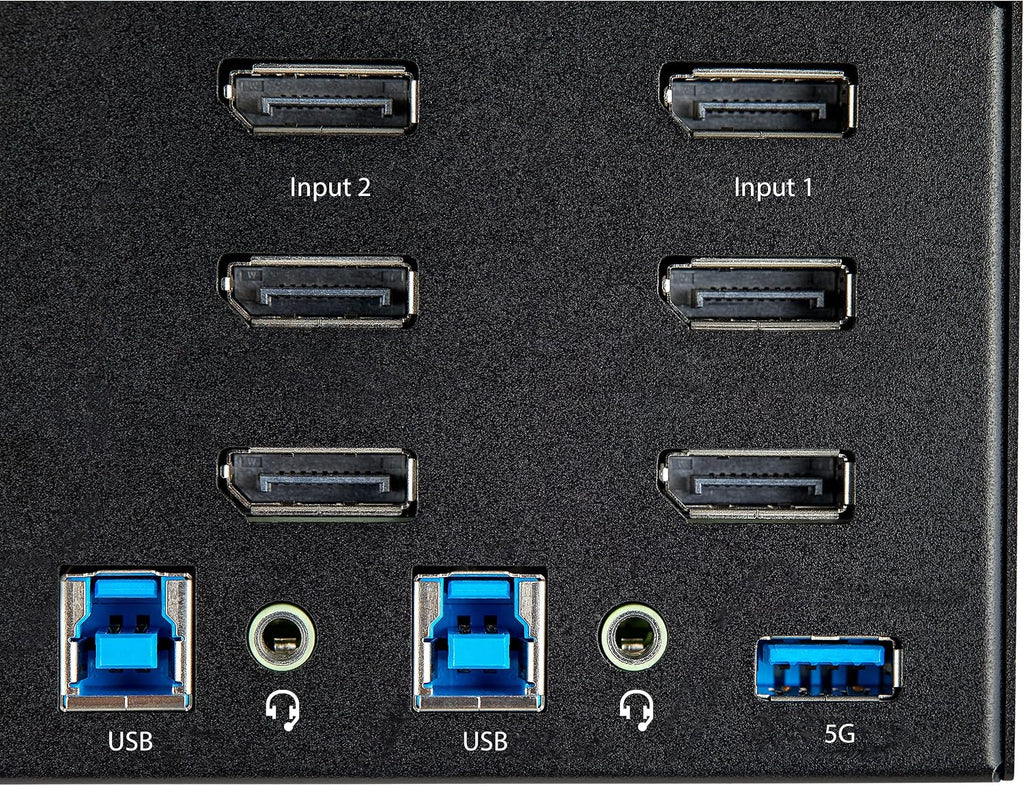 StarTech.com 2 Port Triple Monitor DisplayPort KVM Switch - 4K 60Hz UHD HDR - Desktop DP 1.2 KVM with 2 Port USB 3.0 Hub (5Gbps) & 4X USB 2.0 HID Ports, Audio - Hotkey Switching - TAA (SV231TDPU34K)